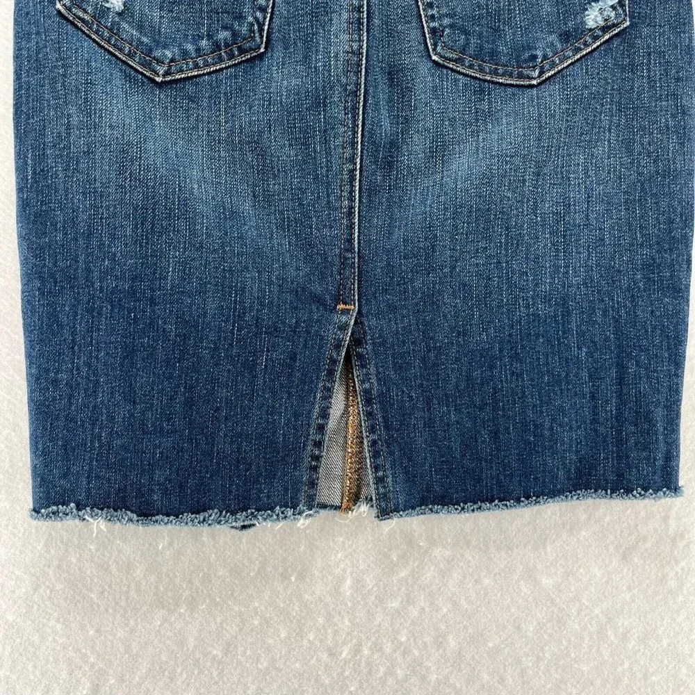 Adriano Goldschmied Skirt Size 24 The Erin Pencil Distressed Slit Denim Blue - Picture 5 of 9